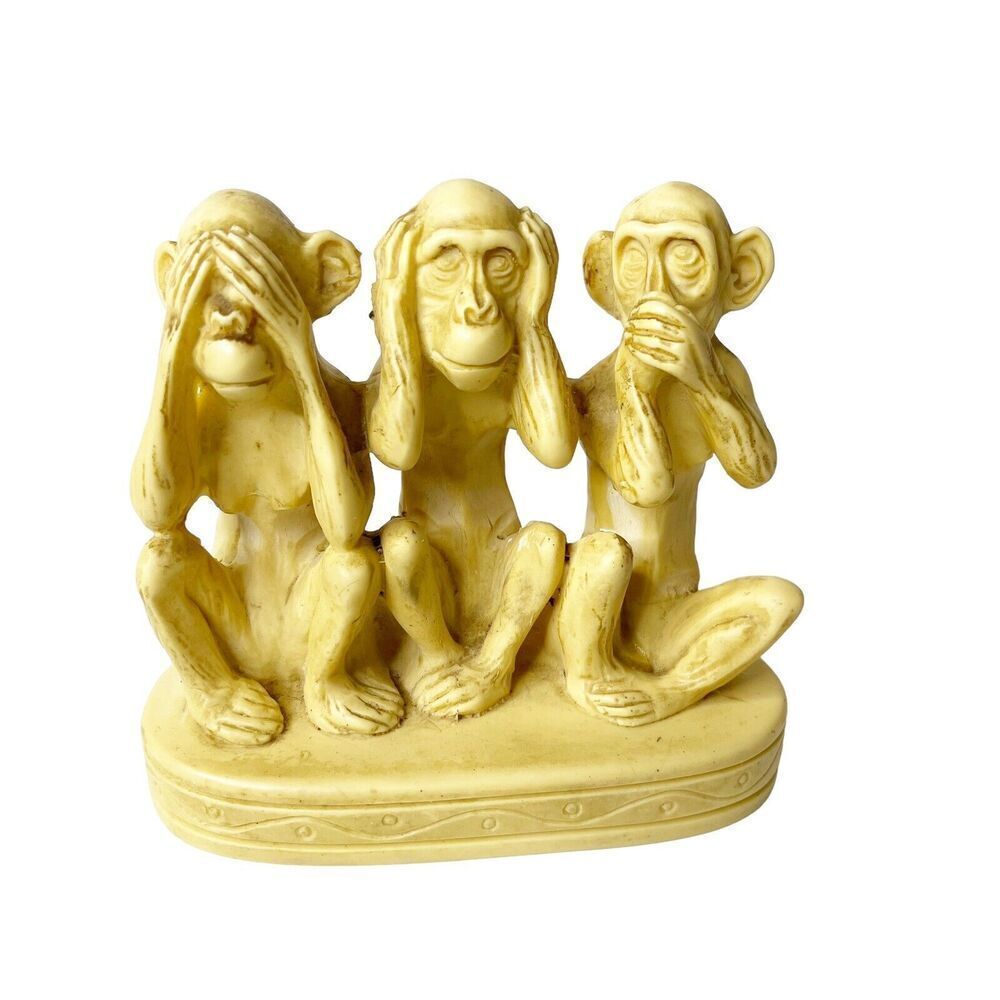 Three Wise Monkeys "See No Evil, Hear No Evil  & Speak‎ No Evil" Ceramic Carved
